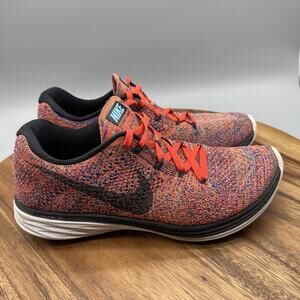 Nike Flyknit Lunar 3 Shoes Mens 7.5 Orange Running Comfort Walking Gym Sneakers